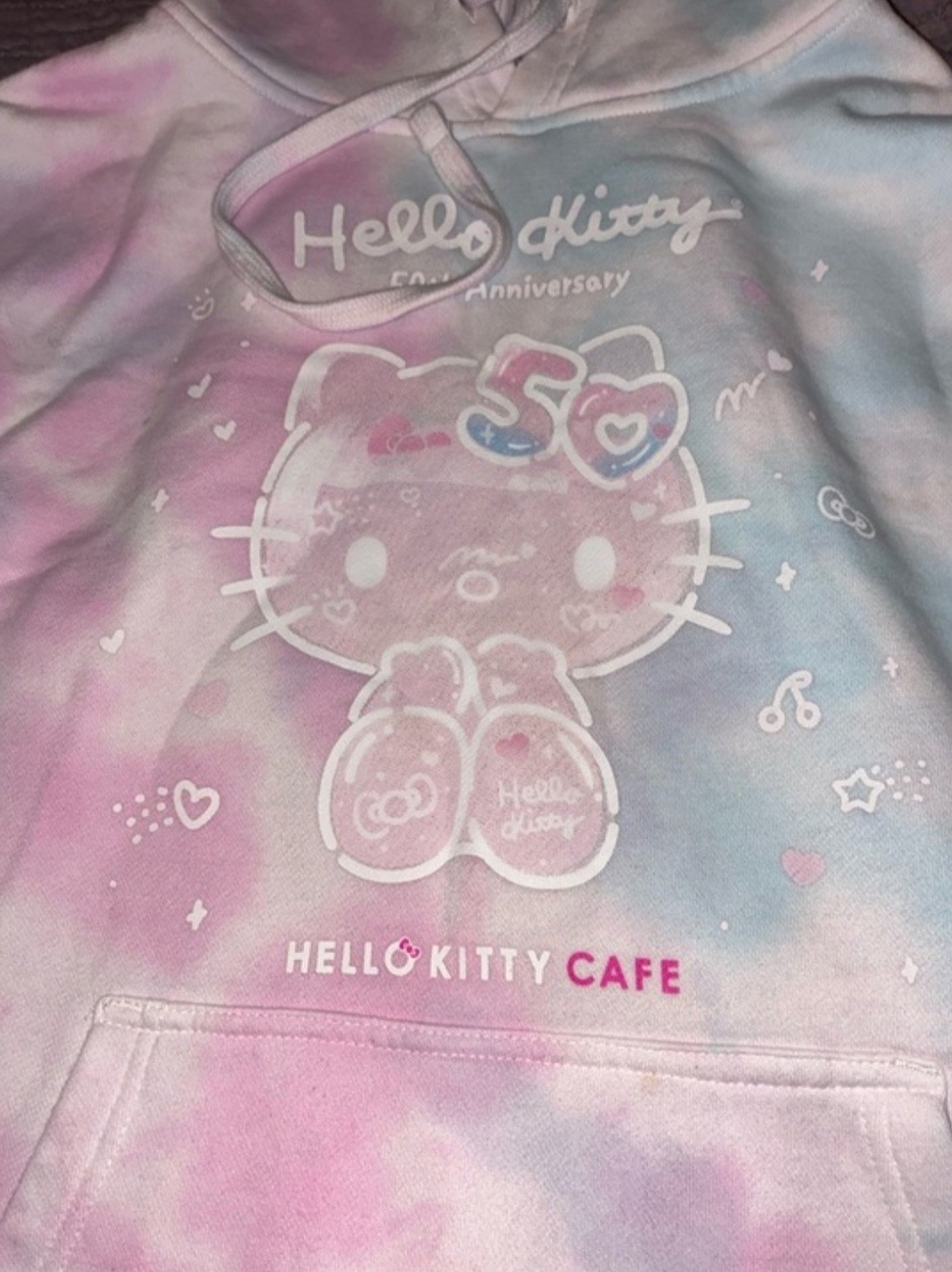 Official Hello Kitty Cafe 50th Anniversary Oversized Pastel Tie Dye Hoodie XS